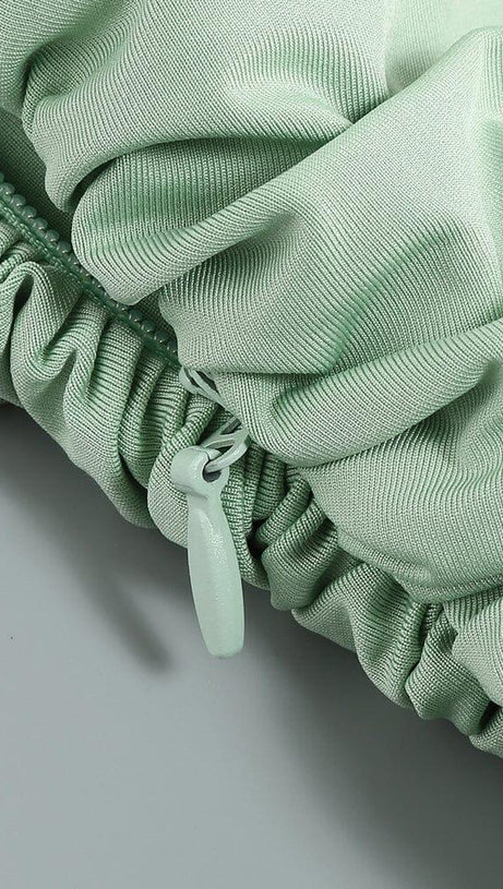 PLEATED SLEEVELESS ONE-SHOULDER DRESS IN GREEN