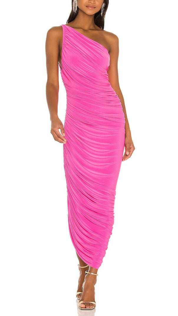 AIIZIE PLEATED SLEEVELESS ONE-SHOULDER DRESS IN PINK - product image