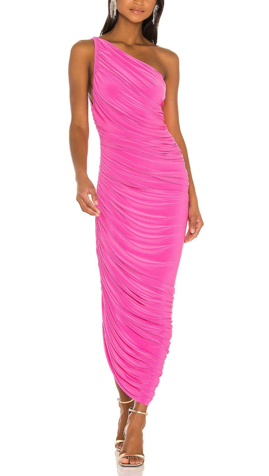 PLEATED SLEEVELESS ONE-SHOULDER DRESS IN PINK