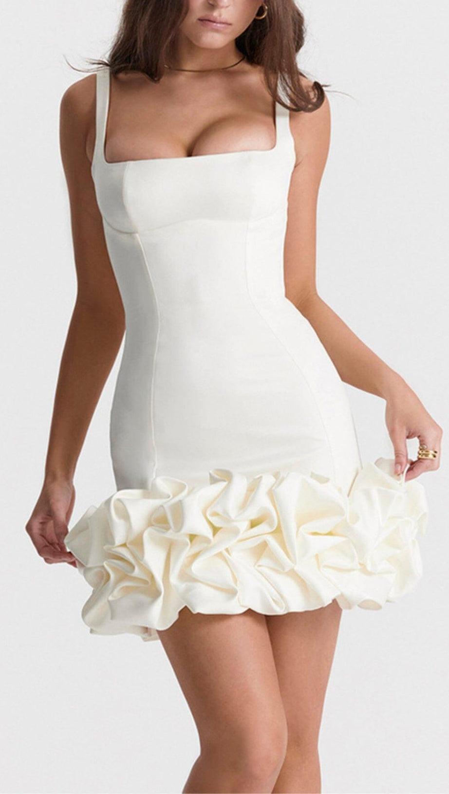 IVORY RUFFLE HEM DRESS