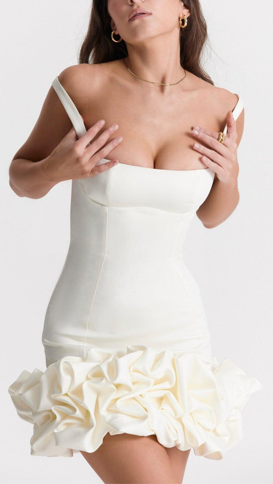 IVORY RUFFLE HEM DRESS