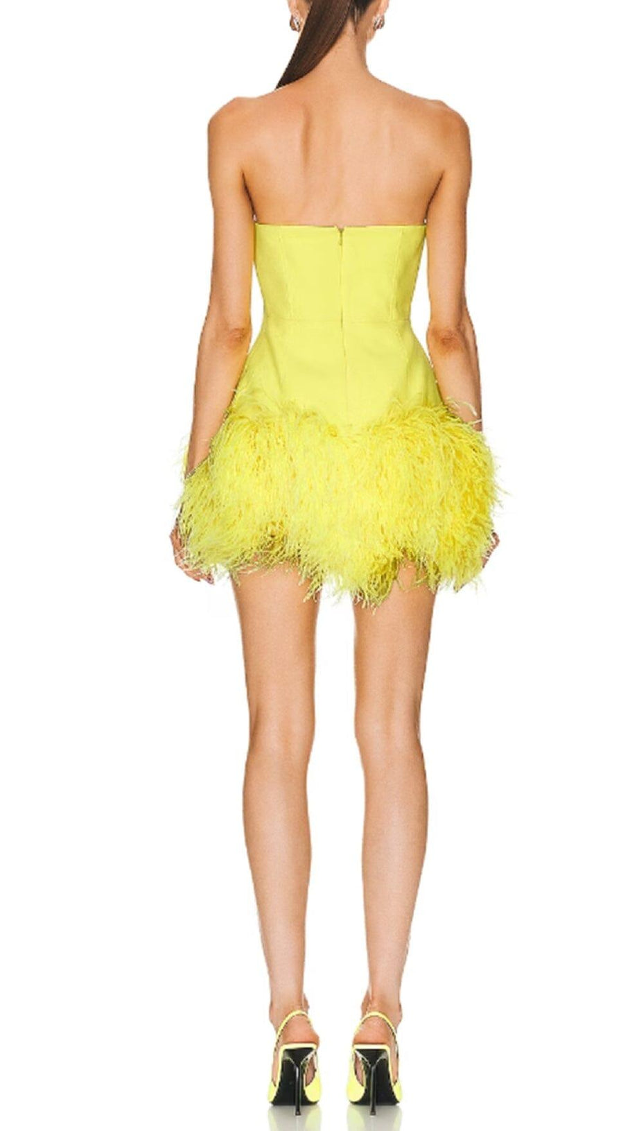 YELLOW NEON FEATHERS MINI DRESS