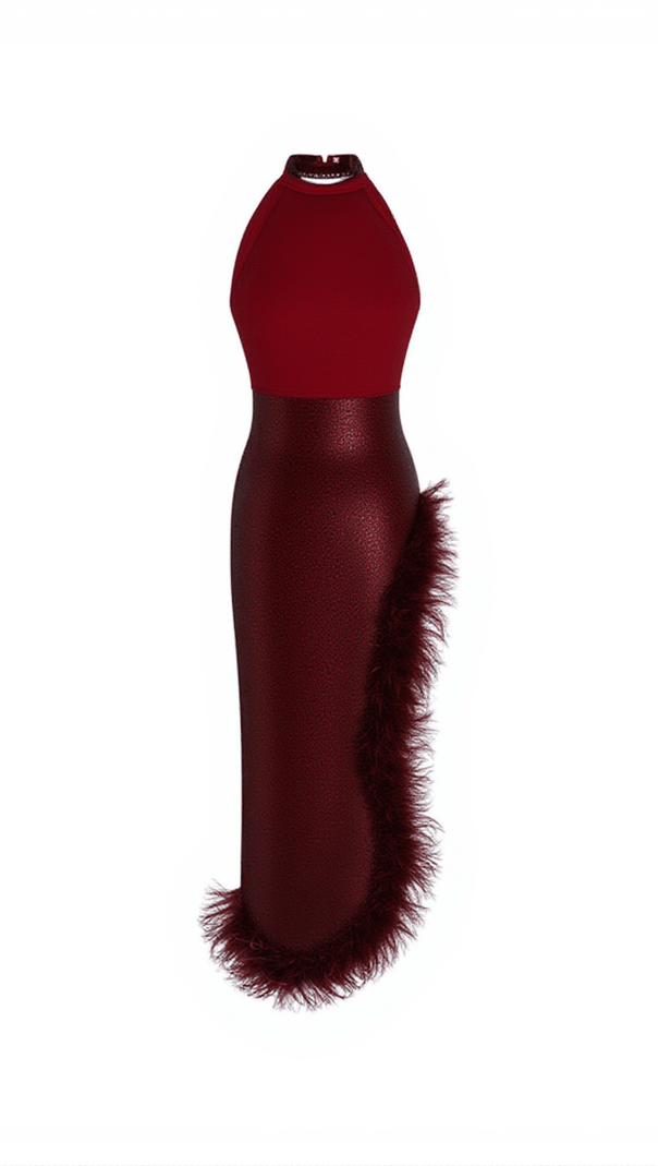 AIIZIE COLE SLEEVELESS FEATHER SEQUIN DRESS IN WINE - product image