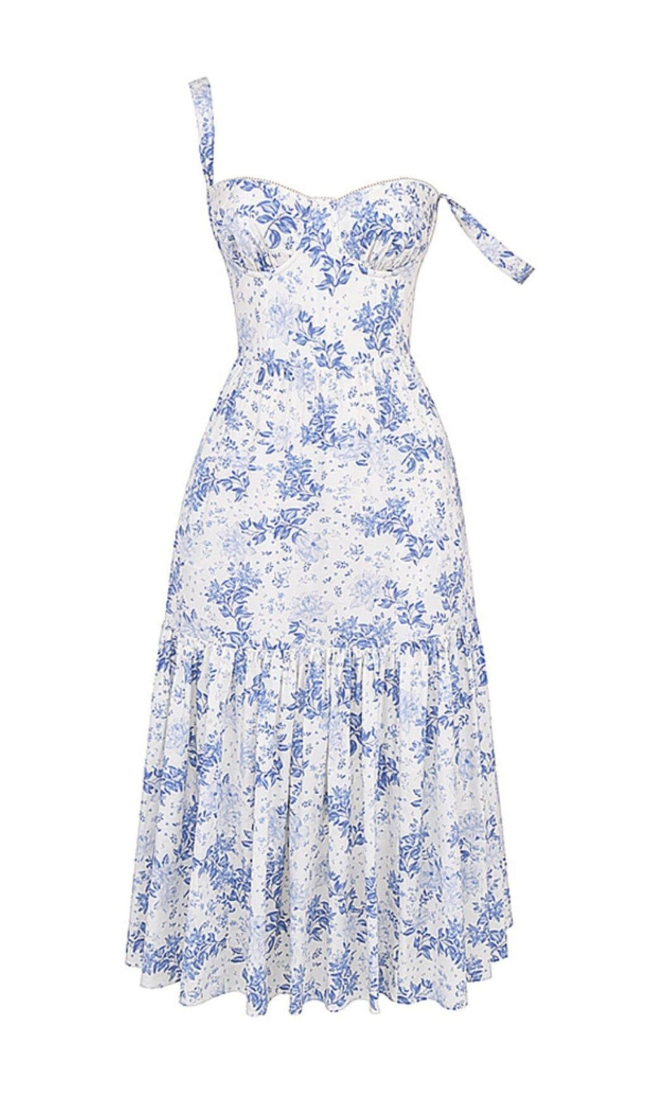 ABITO MIDI CON STAMPA BLU