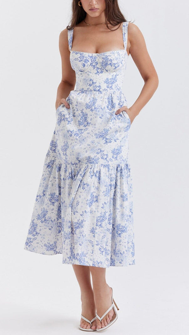 AIIZIE BLUE PRINT MIDI SUNDRESS - product image