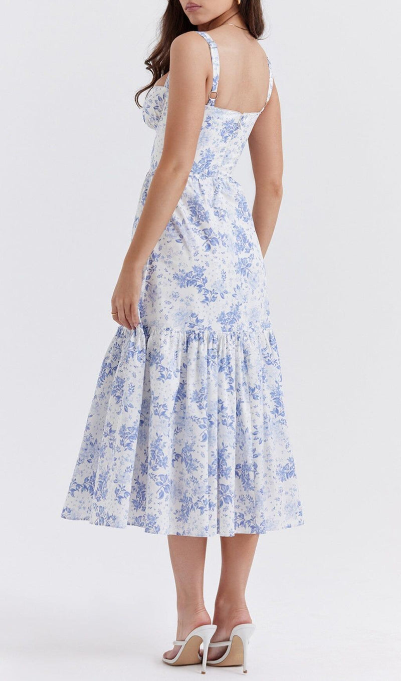 BLUE PRINT MIDI SUNDRESS