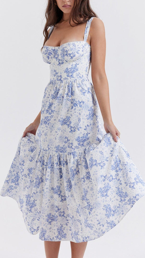 AIIZIE BLUE PRINT MIDI SUNDRESS - product image