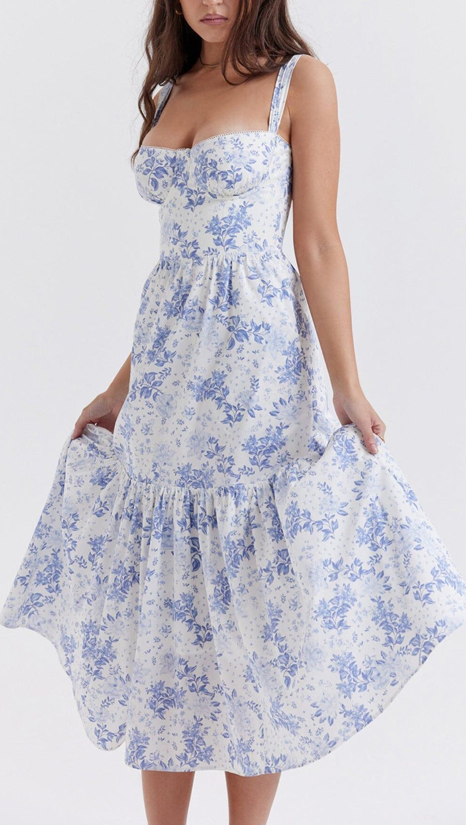 BLUE PRINT MIDI SUNDRESS