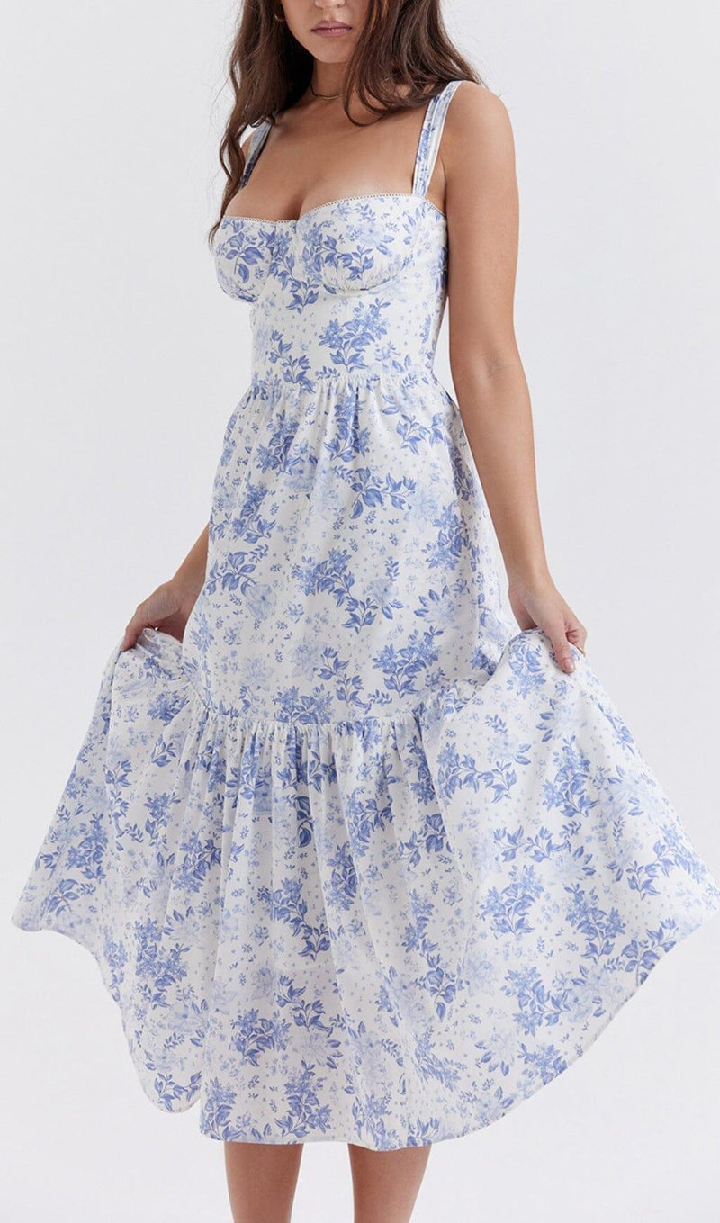 BLUE PRINT MIDI SUNDRESS