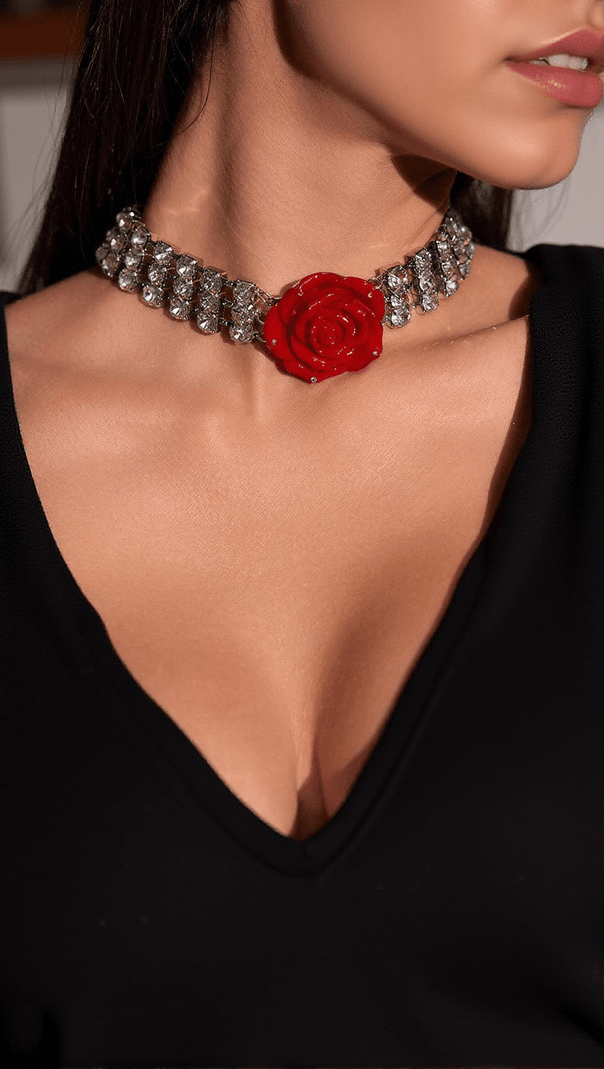 AIIZIE EROSA CRYSTAL ROSE NECKLACE IN RED - product image