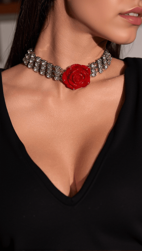 EROSA CRYSTAL ROSE NECKLACE IN RED
