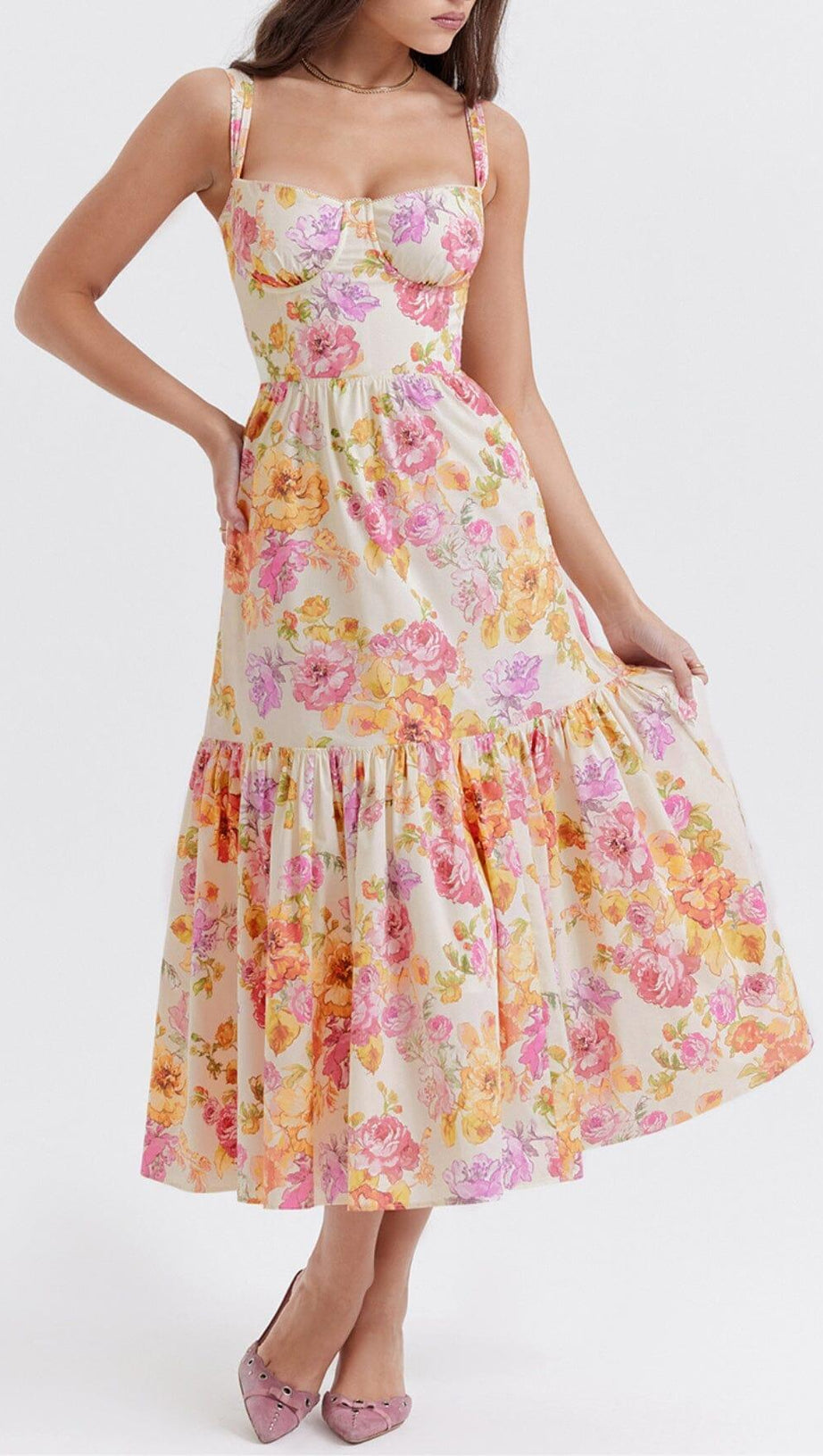 IVORY FLORAL MIDI SUNDRESS