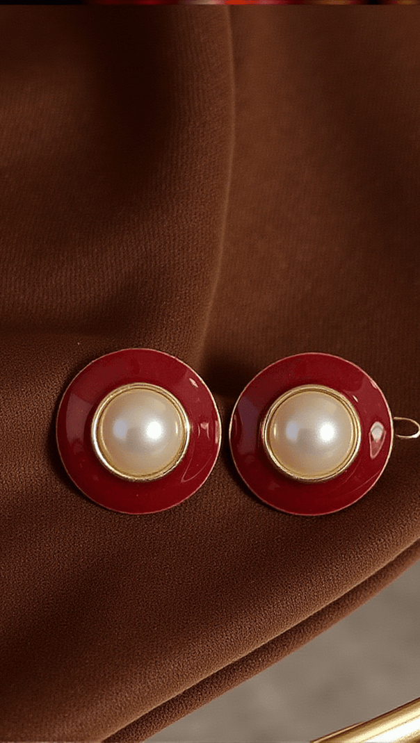 AIIZIE EMRAL ROUND PEARL ENAMEL EARRINGS - product image