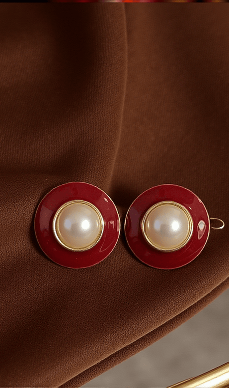 Emral Round Pearl Enamel Earrings