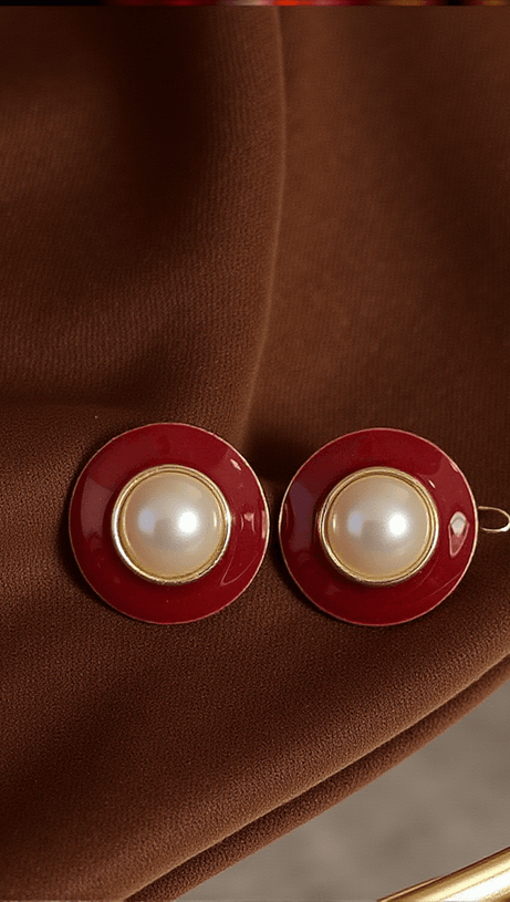 EMRAL ROUND PEARL ENAMEL EARRINGS