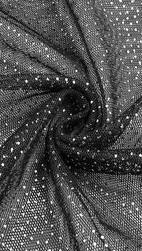 STRAPPY DRAPED RHINESTONE TULLE CORSET MAXI DRESS IN BLACK