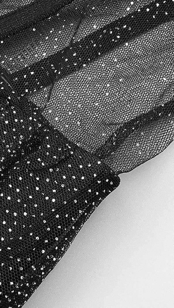 DRAPIERTES TÜLL-KORSETT-MAXIKLEID MIT STRASS IN SCHWARZ