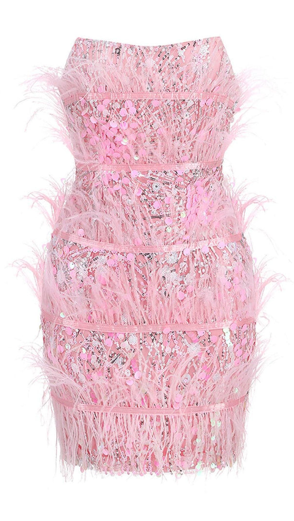 AIIZIE STRAPLESS SEQUINS SHINY GLITTER DRESS IN PINK - product image