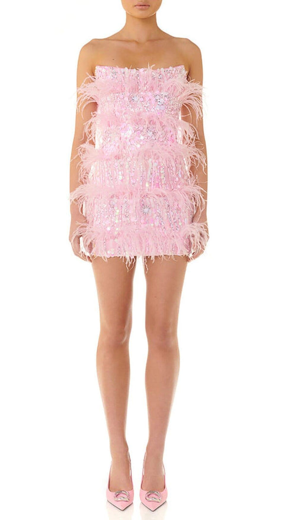AIIZIE STRAPLESS SEQUINS SHINY GLITTER DRESS IN PINK - product image