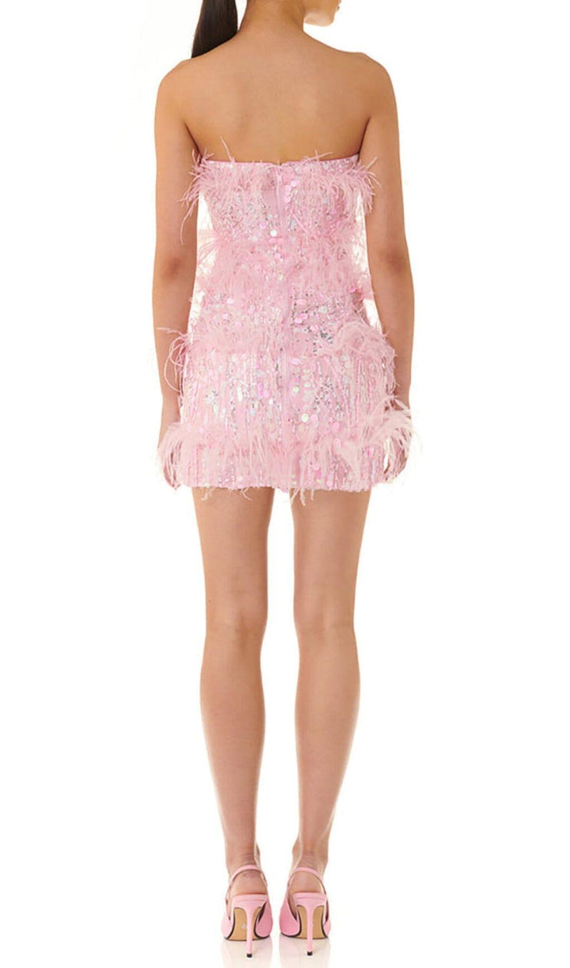 STRAPLESS SEQUINS SHINY GLITTER DRESS IN PINK