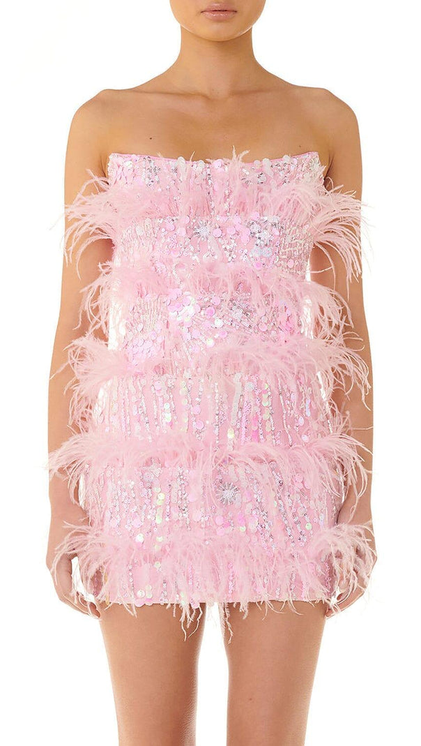 AIIZIE STRAPLESS SEQUINS SHINY GLITTER DRESS IN PINK - product image