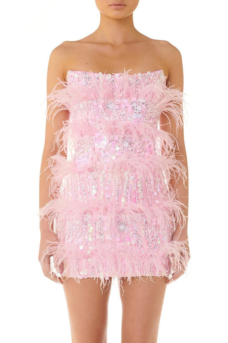 STRAPLESS SEQUINS SHINY GLITTER DRESS IN PINK