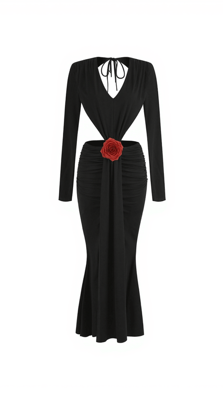 Eolly – Rückenfreies Maxikleid mit Blumen-Ausschnitt