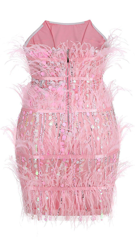 STRAPLESS SEQUINS SHINY GLITTER DRESS IN PINK