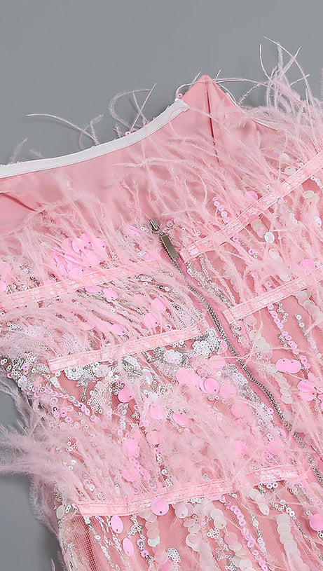 STRAPLESS SEQUINS SHINY GLITTER DRESS IN PINK
