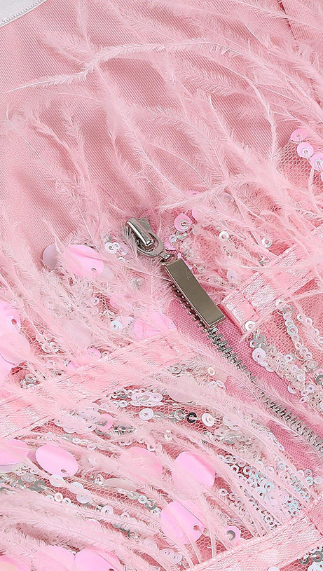 STRAPLESS SEQUINS SHINY GLITTER DRESS IN PINK