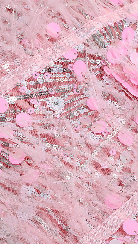 STRAPLESS SEQUINS SHINY GLITTER DRESS IN PINK