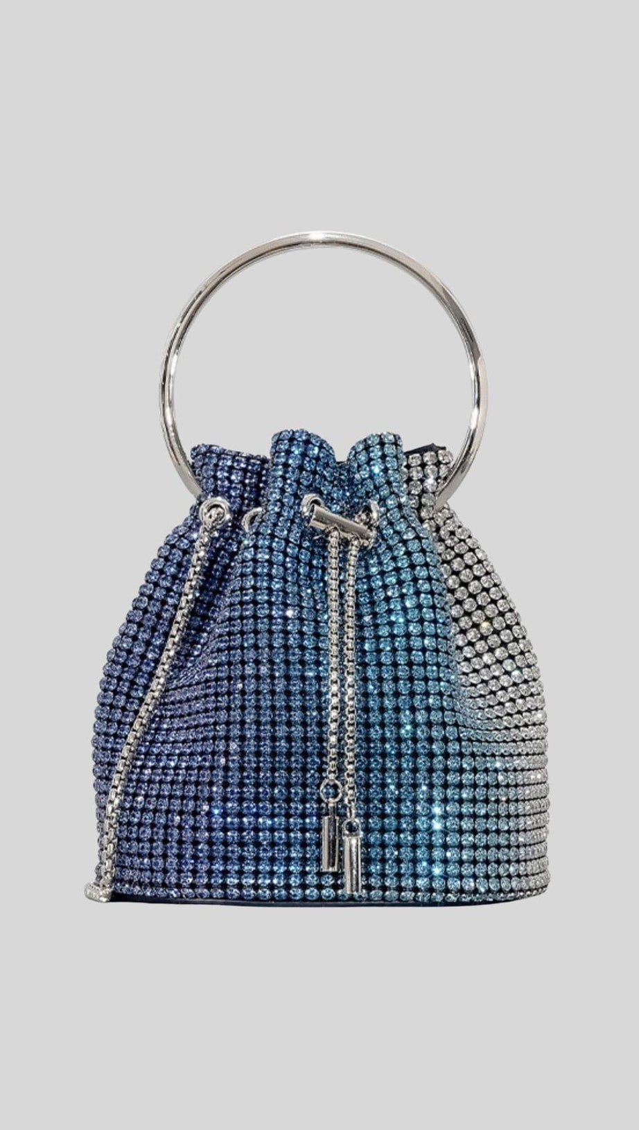 RHINESTONE BUCKET BAG IN BLUE