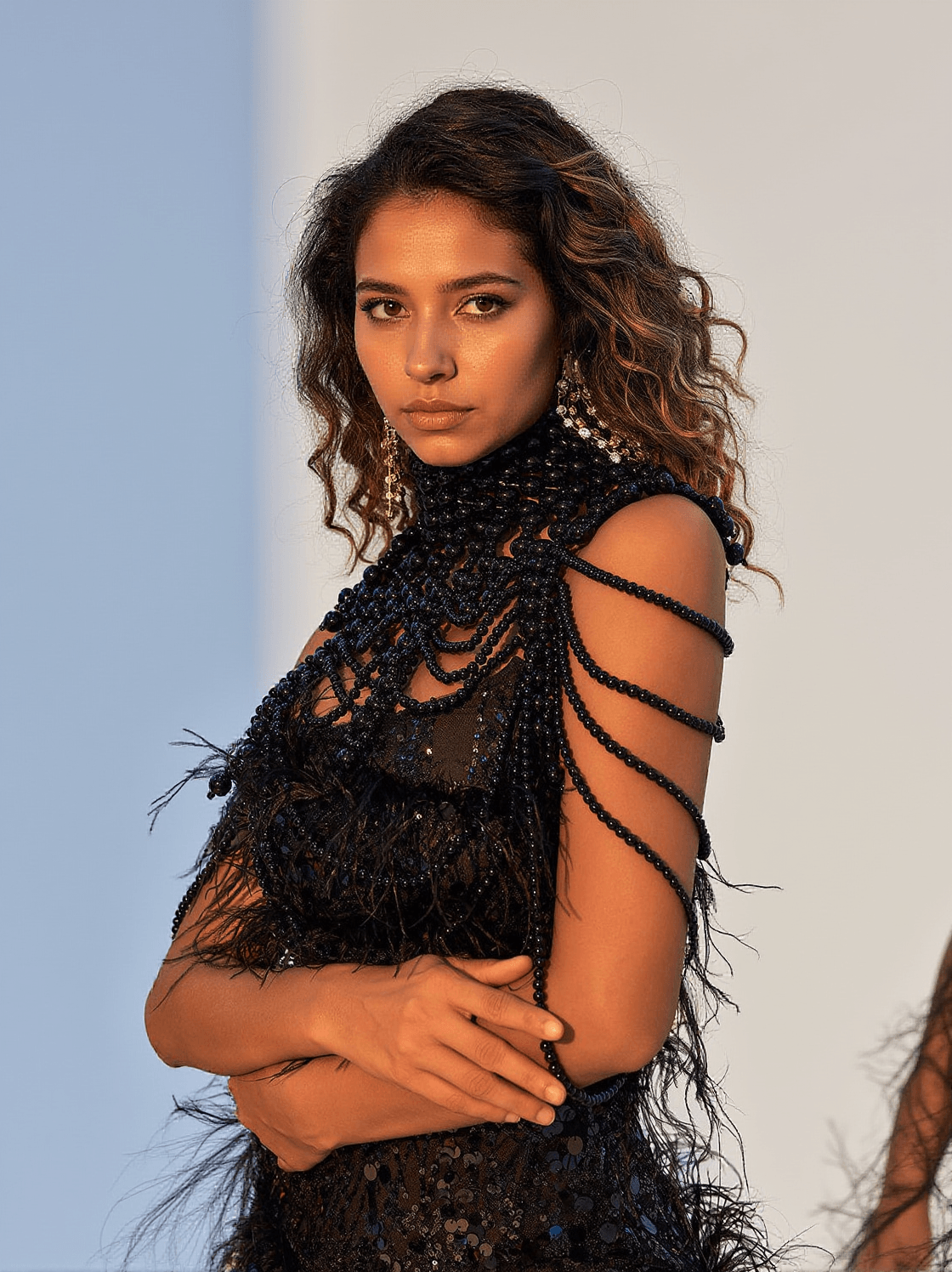 DANI PEARL BODY CHAIN TOP IN BLACK