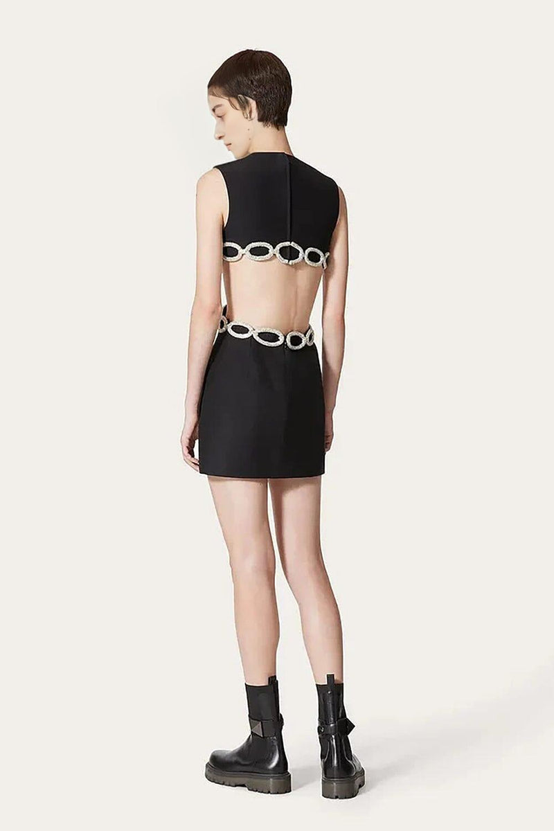 CRYSTAL EMBROIDERED SHORT BANDAGE DRESS