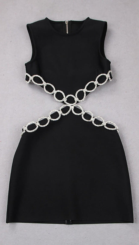 CRYSTAL EMBROIDERED SHORT BANDAGE DRESS