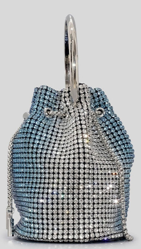 RHINESTONE BUCKET BAG IN BLUE
