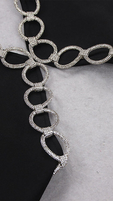 CRYSTAL EMBROIDERED SHORT BANDAGE DRESS