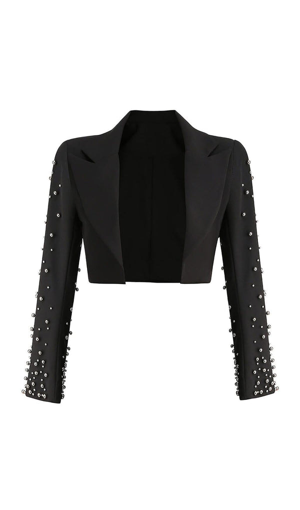 BEADED SPIRAL BLAZER IN BLACK