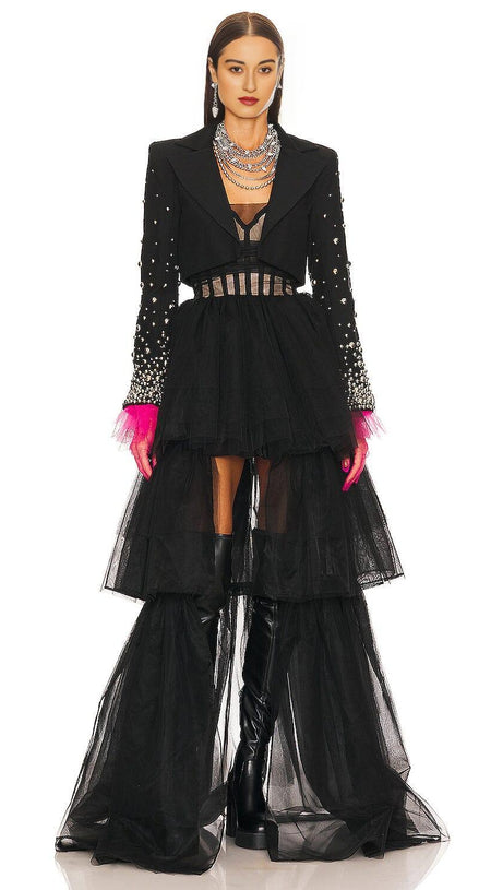 BEADED SPIRAL BLAZER IN BLACK