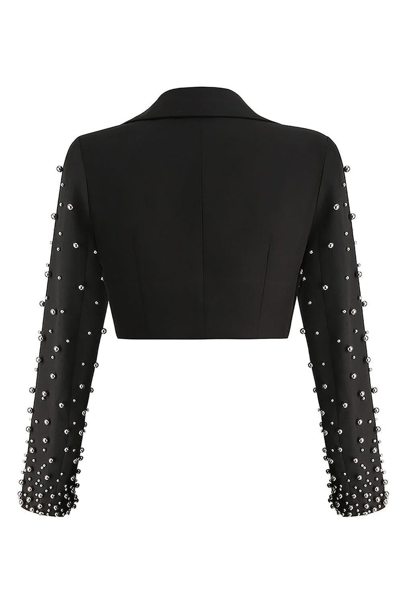 BEADED SPIRAL BLAZER IN BLACK