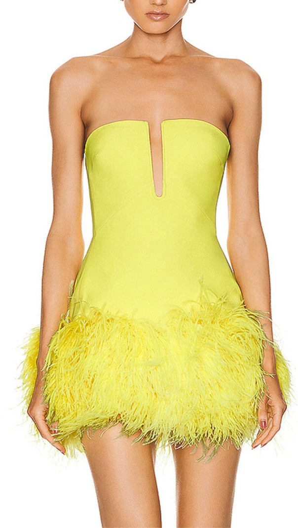 AIIZIE YELLOW NEON FEATHERS MINI DRESS - product image