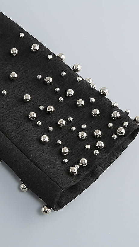 BEADED SPIRAL BLAZER IN BLACK