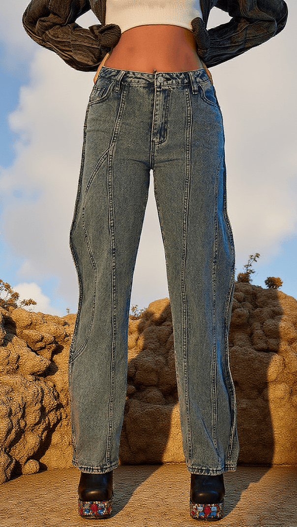 AIIZIE ELEANORE WAVE DENIM PANTS - product image