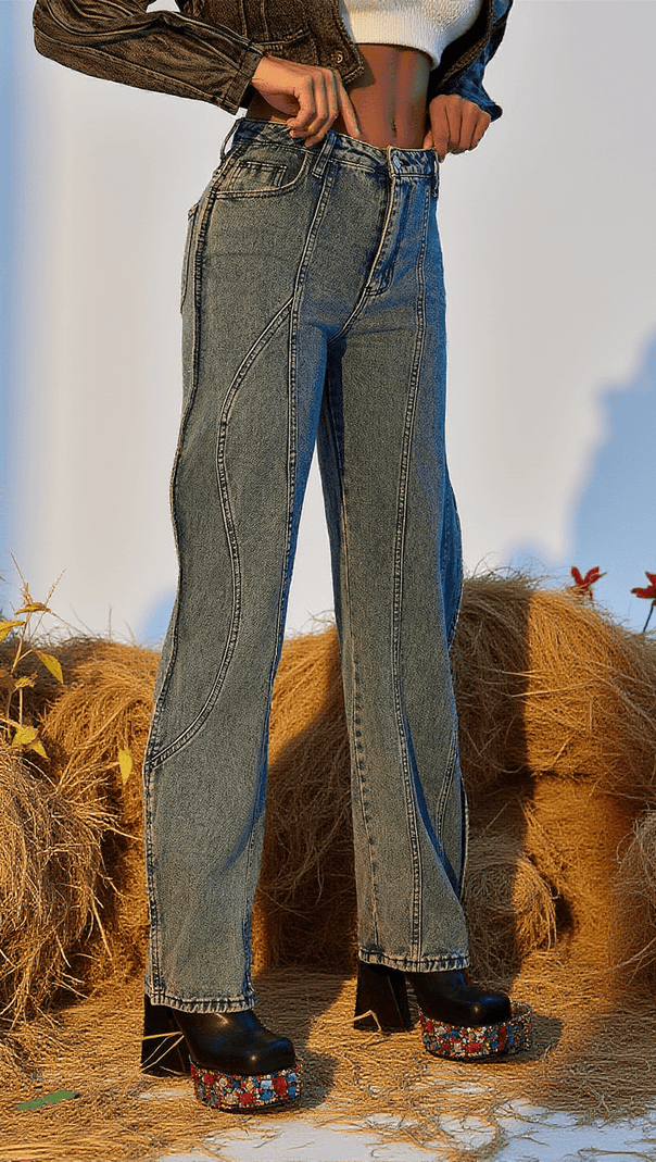 AIIZIE ELEANORE WAVE DENIM PANTS - product image