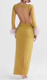 CHARTREUSE CRYSTALLISED MAXI DRESS