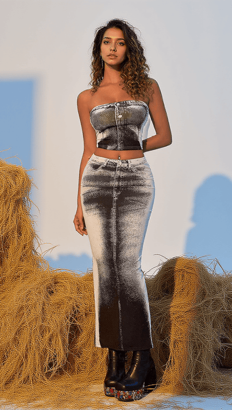 Anona – Jeansrock-Set mit Batikmuster