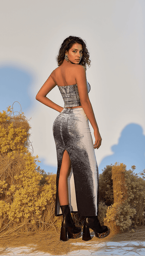 ANONA TIE DYE DENIM SKIRT SET