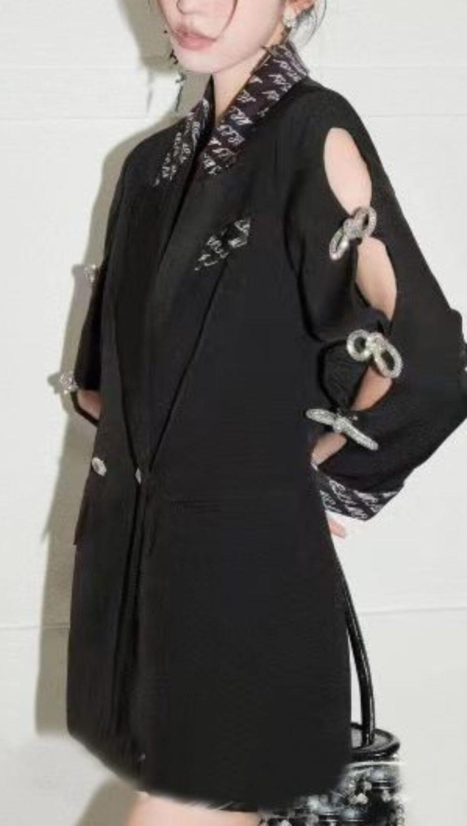 RHINESTONE BOW HOLLOW OUT SLEEVES DOUBLE BREASTED SUIT JACKETS