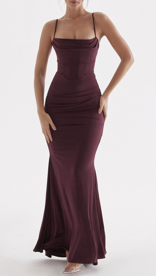 AIIZIE DARK CHERRY CORSET MAXI DRESS - product image