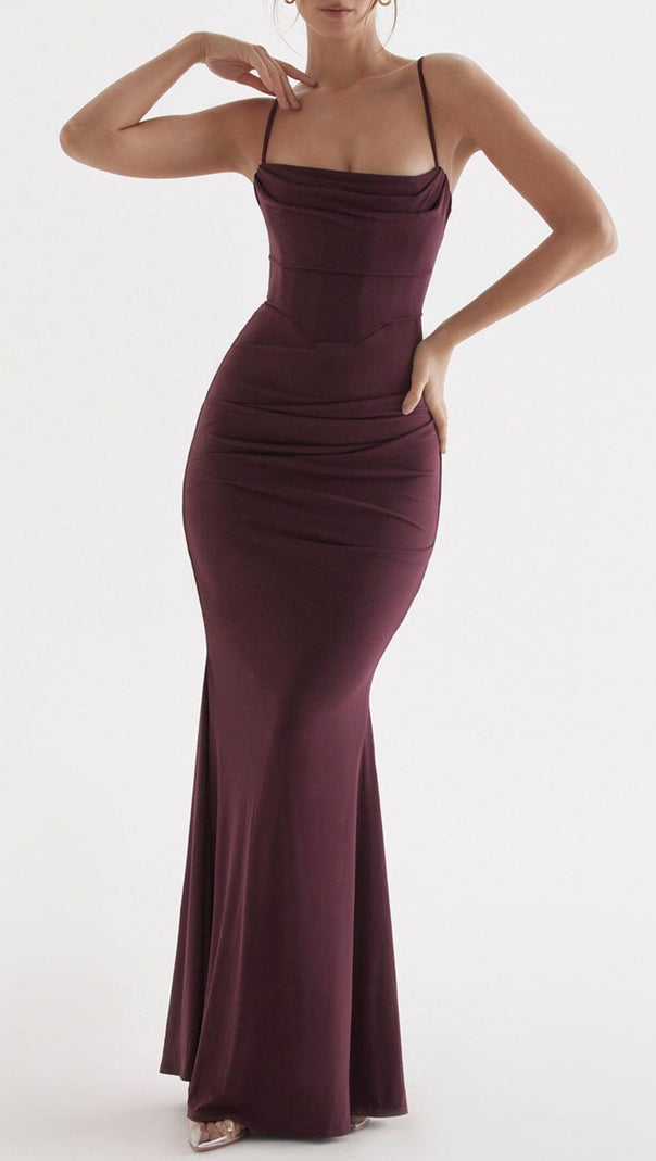 AIIZIE DARK CHERRY CORSET MAXI DRESS - product image